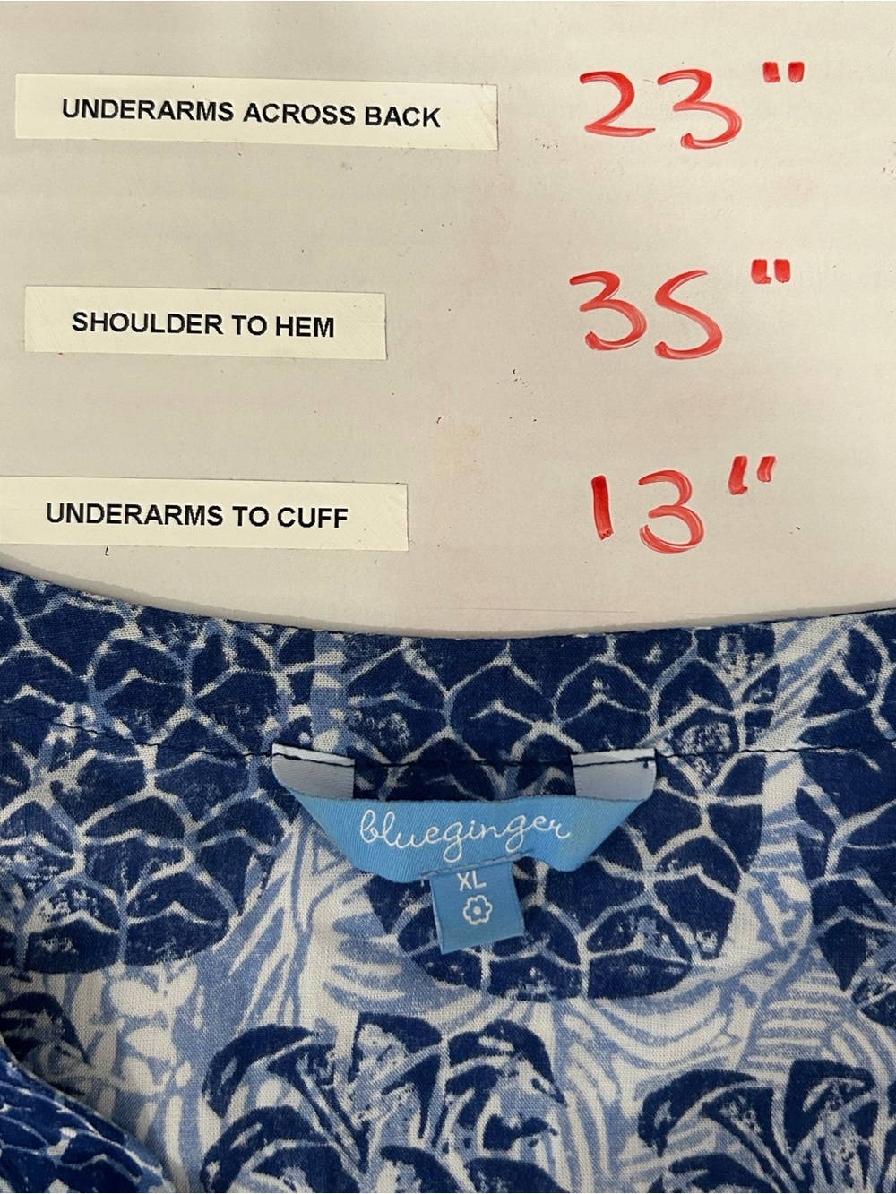 Blue Ginger Hawaiian Floral Aloha Blue Smocked Quarter Sleeve Dress Sz XL Rayon - Picture 6 of 6